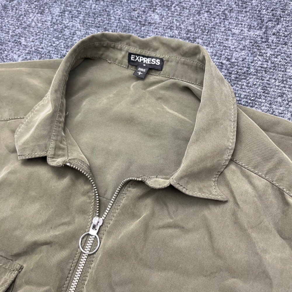 Express Utility Safari Zip Front Olive Green Shirt Dress